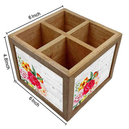 Natural Wooden Cutlery Holder -  Vintage Flower Nutcase