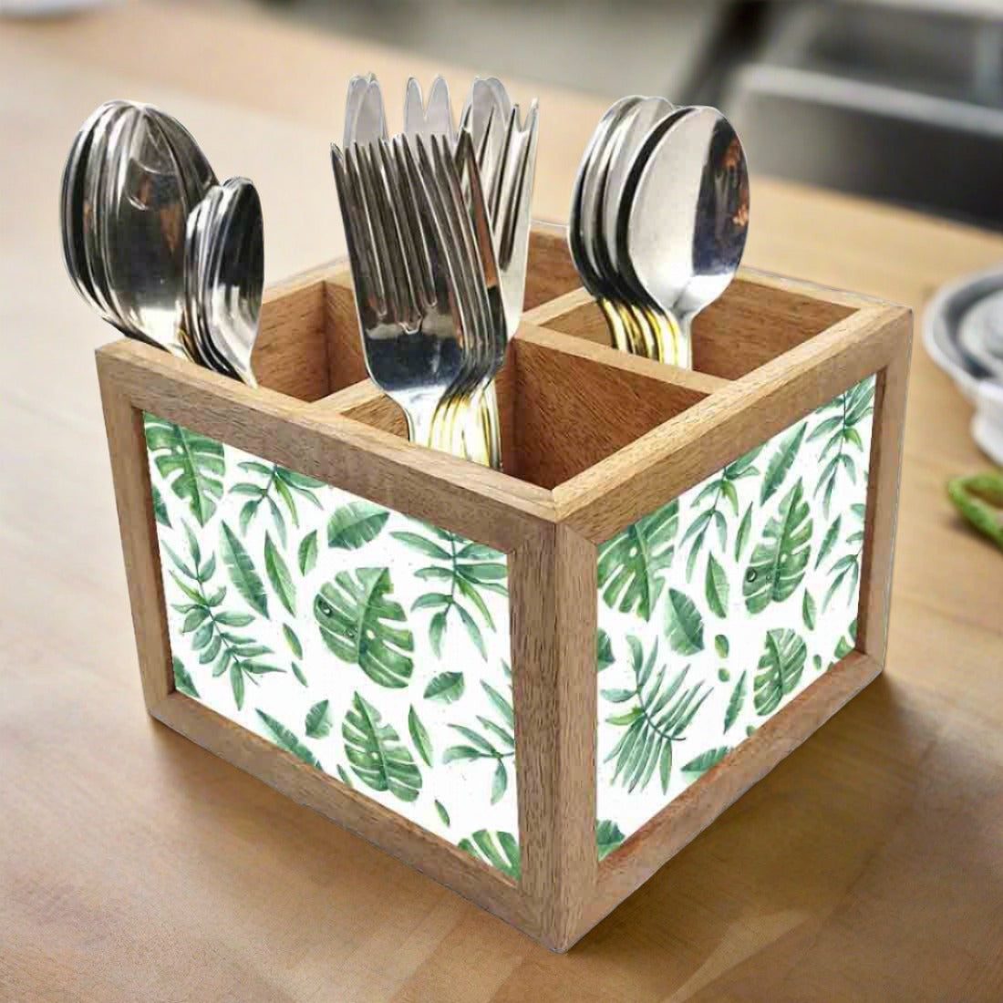 Cutlery Holder Stand Silverware Caddy Organizer for Kitchen -  Happy Leaves Nutcase