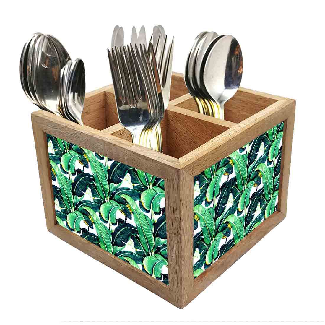 Wooden Cutlery and Napkin Holder for Kitchen Organizer - Banana Leaves Nutcase