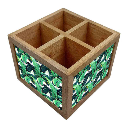 Wooden Cutlery and Napkin Holder for Kitchen Organizer - Banana Leaves Nutcase