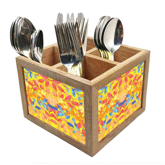 Natural Wooden Cutlery Holder -  Leaves Yellow Nutcase