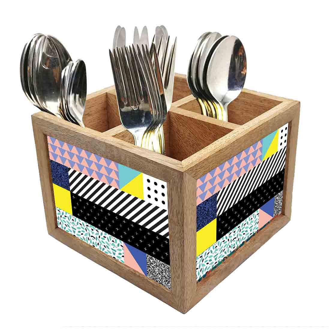 Wooden Spoon Stand for Dining Table Cutlery Holder - Checkbox Pattern Nutcase