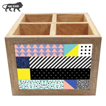 Wooden Spoon Stand for Dining Table Cutlery Holder - Checkbox Pattern Nutcase