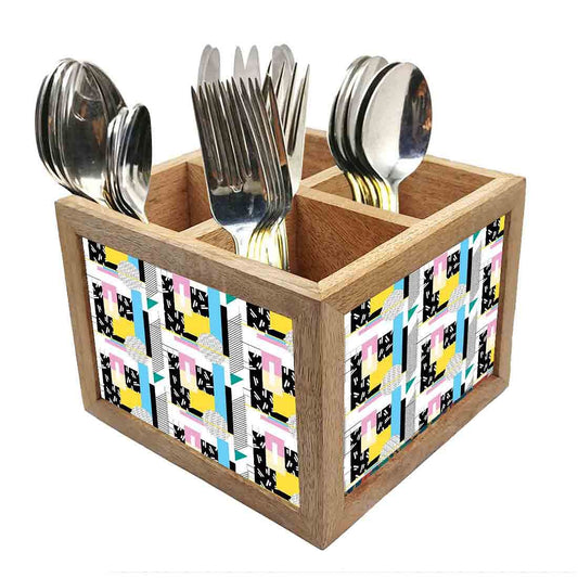 Natural Wooden Spoon & Forks Cutlery Holder for Kitchen - Box Pattern Nutcase