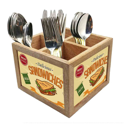 Natural Wooden Spoon Holder Stand for Dining Table Organizer - Sandwiches Nutcase