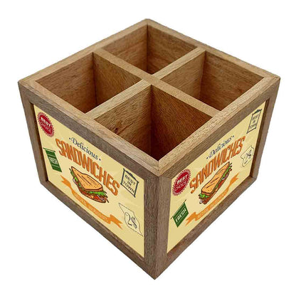 Natural Wooden Spoon Holder Stand for Dining Table Organizer - Sandwiches Nutcase
