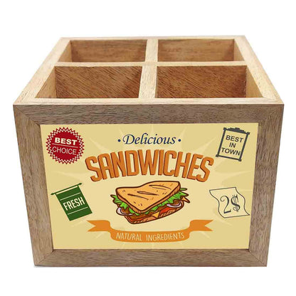 Natural Wooden Spoon Holder Stand for Dining Table Organizer - Sandwiches Nutcase