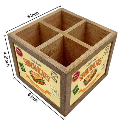 Natural Wooden Spoon Holder Stand for Dining Table Organizer - Sandwiches Nutcase