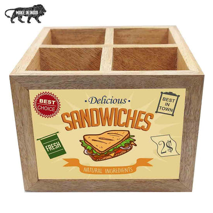 Natural Wooden Spoon Holder Stand for Dining Table Organizer - Sandwiches Nutcase