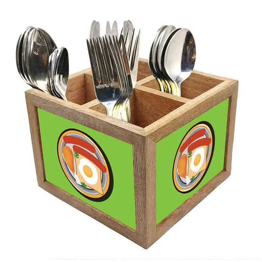 Wooden Cutlery Holder for Table Spoons & Forks Organizer - Breakfast Time Nutcase
