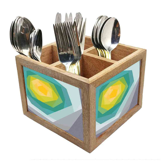 Natural Wooden Cutlery Stand for Spoon Fork Knife Holder - Abstract Flower Nutcase