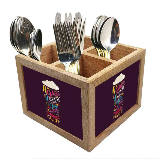 Natural Wooden Cutlery Holder -  A Glass of Beer Nutcase