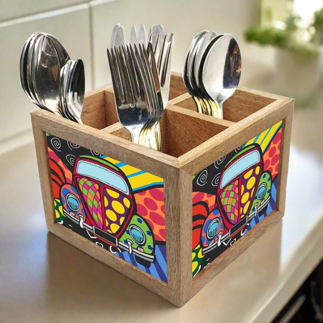 Cutlery Holder for Table Spoon Organizer Stand - Taxi Art Nutcase