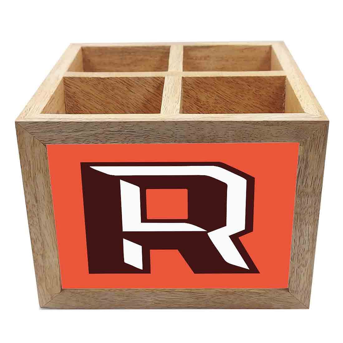 Wooden Cutlery and Napkin Holder for Dining Table Organizer -  Letter R Nutcase