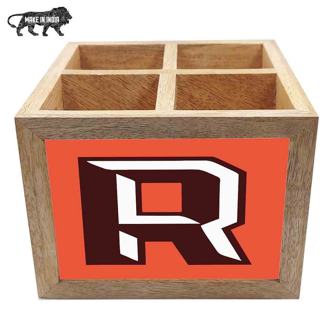 Wooden Cutlery and Napkin Holder for Dining Table Organizer -  Letter R Nutcase