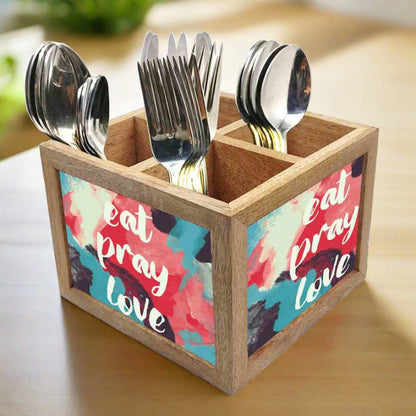 Natural Wooden Cutlery Holder -  Eat Pray Love Nutcase