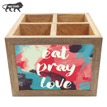 Natural Wooden Cutlery Holder -  Eat Pray Love Nutcase