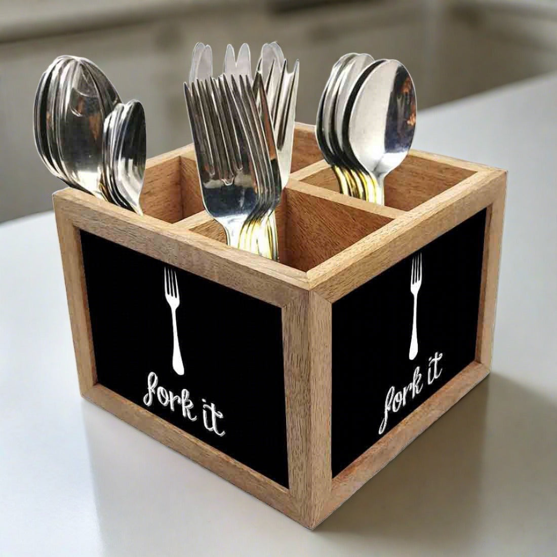 Wooden Spoon Stand for Dining Table Cutlery Holder - Fork It Nutcase