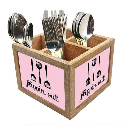 Wooden Spoon Holder Cutlery Stand for Forks & Knives - Flippin Out Nutcase