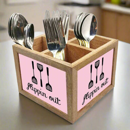 Wooden Spoon Holder Cutlery Stand for Forks & Knives - Flippin Out Nutcase