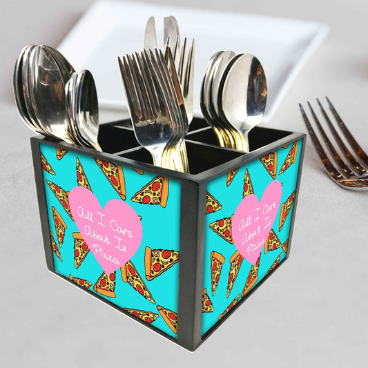 Pizza Slice Cutlery Holder Stand Silverware Caddy Organizer for Spoons, Forks & Knives-Made of Pinewood