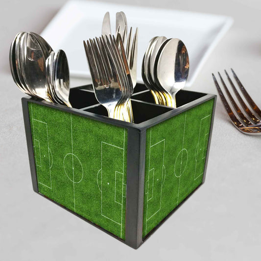 Football Field Cutlery Holder Stand Silverware Caddy Organizer for Spoons, Forks & Knives-Made of Pinewood
