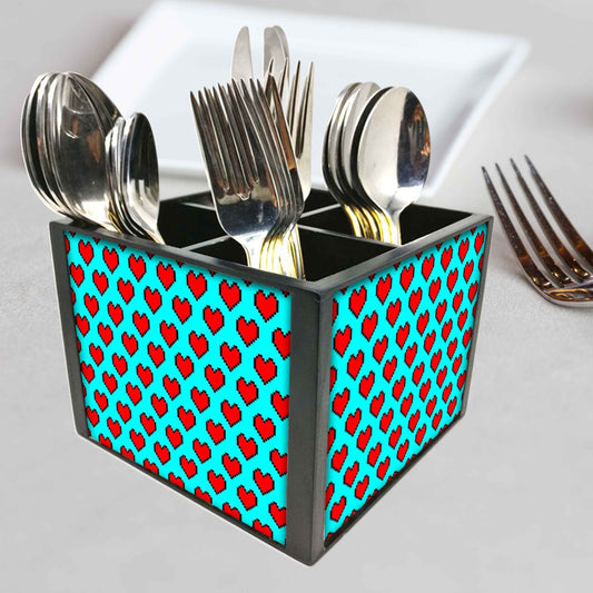 Hearts Cutlery Holder Stand Silverware Caddy Organizer for Spoons, Forks & Knives-Made of Pinewood