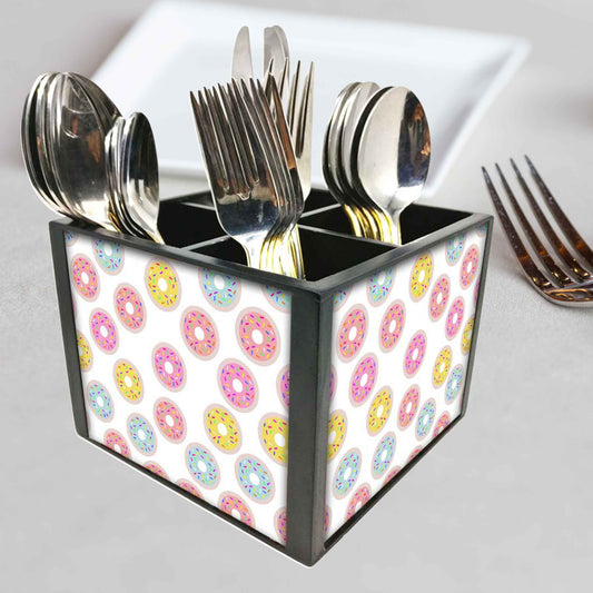 Donuts Cutlery Holder Stand Silverware Caddy Organizer for Spoons, Forks & Knives-Made of Pinewood
