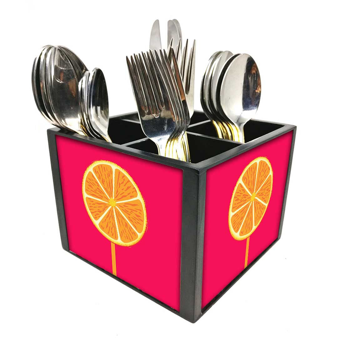 Sweet lime Pink Cutlery Holder Stand Silverware Caddy Organizer for Spoons, Forks & Knives-Made of Pinewood Nutcase