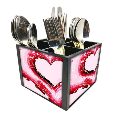 Red Heart Cutlery Holder Stand Silverware Caddy Organizer for Spoons, Forks & Knives-Made of Pinewood Nutcase