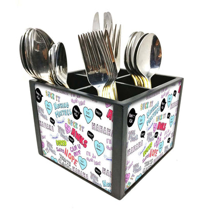 Teen Talk Element Cutlery Holder Stand Silverware Caddy Organizer for Spoons, Forks & Knives-Made of Pinewood Nutcase