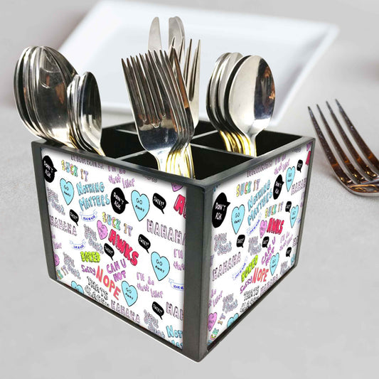 Teen Talk Element Cutlery Holder Stand Silverware Caddy Organizer for Spoons, Forks & Knives-Made of Pinewood