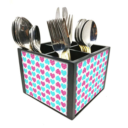 Hearts Pink And Blue Cutlery Holder Stand Silverware Caddy Organizer for Spoons, Forks & Knives-Made of Pinewood Nutcase