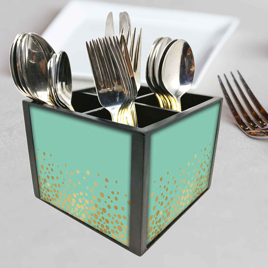 Mint & Gold Cutlery Holder Stand Silverware Caddy Organizer for Spoons, Forks & Knives-Made of Pinewood