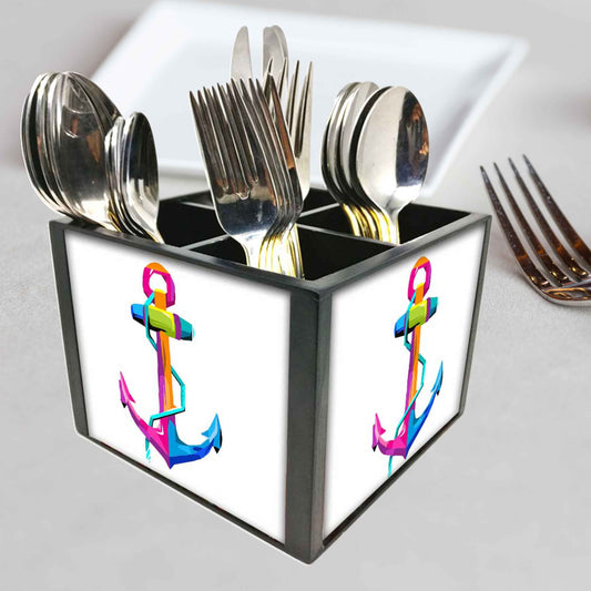 Wood Silverware Cutlery Stand Caddy Organizer for Spoons, Forks & Knives-Anchor Cool Art
