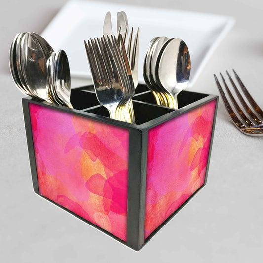 Pink Watercolor Cutlery Holder Stand Silverware Caddy Organizer for Spoons, Forks & Knives-Made of Pinewood