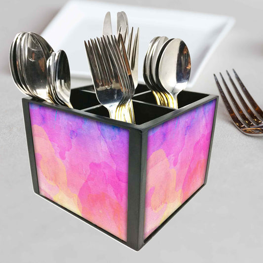 Mix Watercolor Cutlery Holder Stand Silverware Caddy Organizer for Spoons, Forks & Knives-Made of Pinewood
