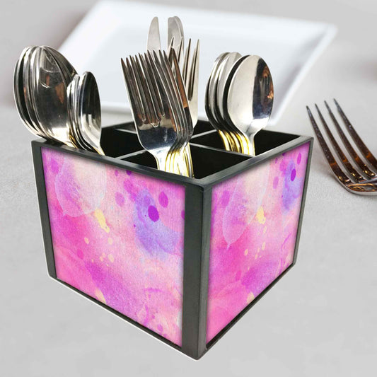 Shade Watercolor Cutlery Holder Stand Silverware Caddy Organizer for Spoons, Forks & Knives-Made of Pinewood