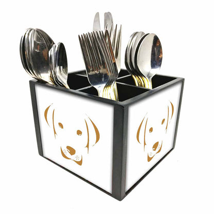 Dog White Cutlery Holder Stand Silverware Caddy Organizer for Spoons, Forks & Knives-Made of Pinewood Nutcase