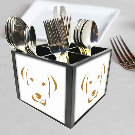 Dog White Cutlery Holder Stand Silverware Caddy Organizer for Spoons, Forks & Knives-Made of Pinewood