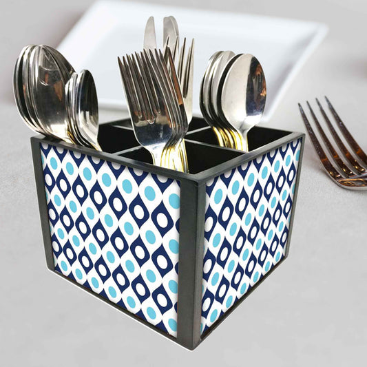 Shades Of Blue Retro Cutlery Holder Stand Silverware Caddy Organizer for Spoons, Forks & Knives-Made of Pinewood