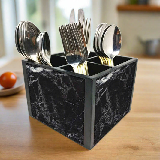 Classy Wooden Cutlery Holder for Dinning Table Organizer - Black Marble Nutcase