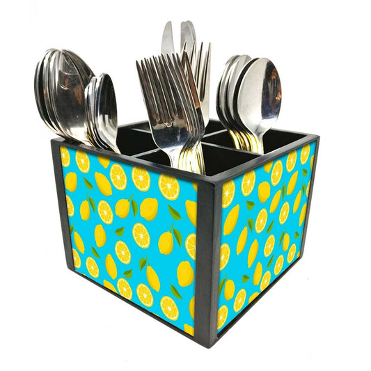 Cutlery Holder for Table for Spoons, Forks & Knives - Lime Lemon Pattern Nutcase