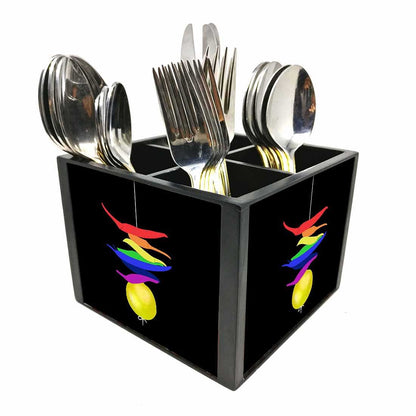 Limbu Mirchi Cutlery Holder Stand Silverware Caddy Organizer for Spoons, Forks & Knives-Made of Pinewood Nutcase