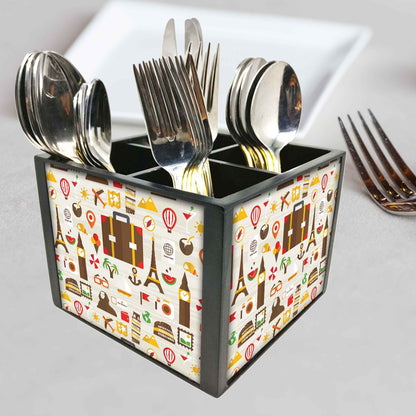 Jet Set Travel Cutlery Holder Stand Silverware Caddy Organizer for Spoons, Forks & Knives-Made of Pinewood