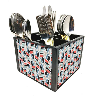 Pastel Patterns Cutlery Holder Stand Silverware Caddy Organizer for Spoons, Forks & Knives-Made of Pinewood Nutcase