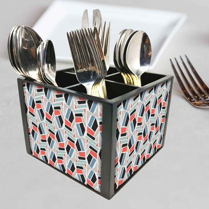 Pastel Patterns Cutlery Holder Stand Silverware Caddy Organizer for Spoons, Forks & Knives-Made of Pinewood