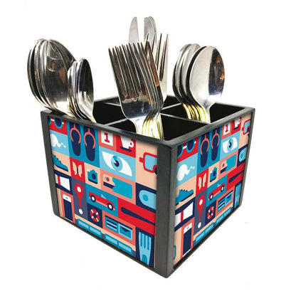 Retro Elements Cutlery Holder Stand Silverware Caddy Organizer for Spoons, Forks & Knives-Made of Pinewood Nutcase