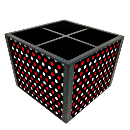 Dots Red And White Cutlery Holder Stand Silverware Caddy Organizer for Spoons, Forks & Knives-Made of Pinewood Nutcase