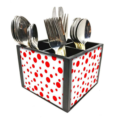 Red Dots Cutlery Holder Stand Silverware Caddy Organizer for Spoons, Forks & Knives-Made of Pinewood Nutcase